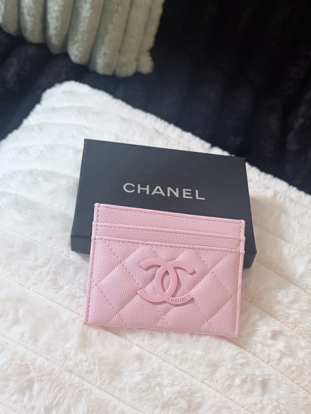 CHANEL Light Pink Quilted Card Case